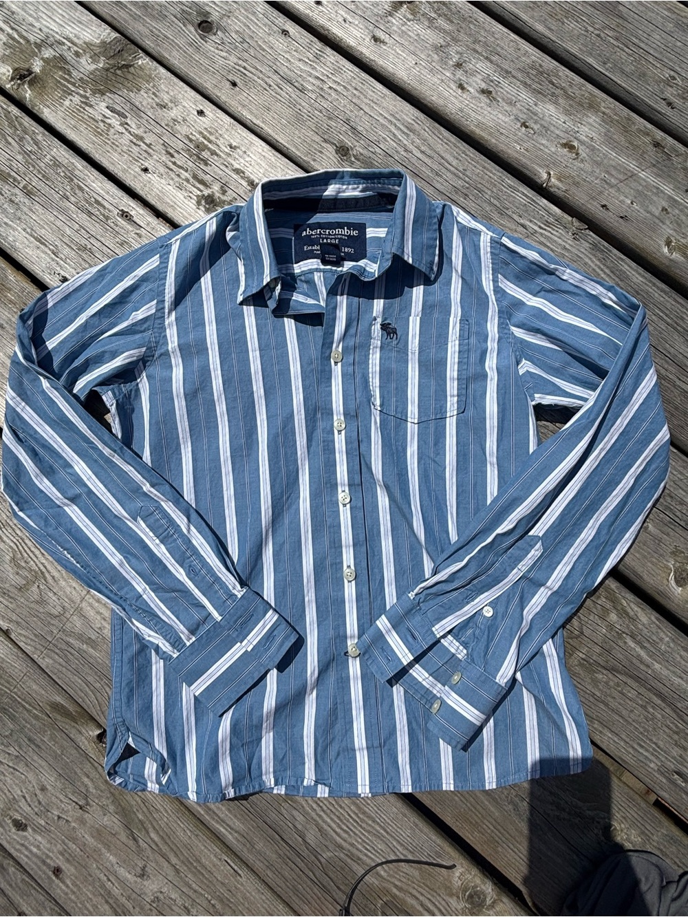 Abercrombie Light Blue & White Striped shirt Boys Large